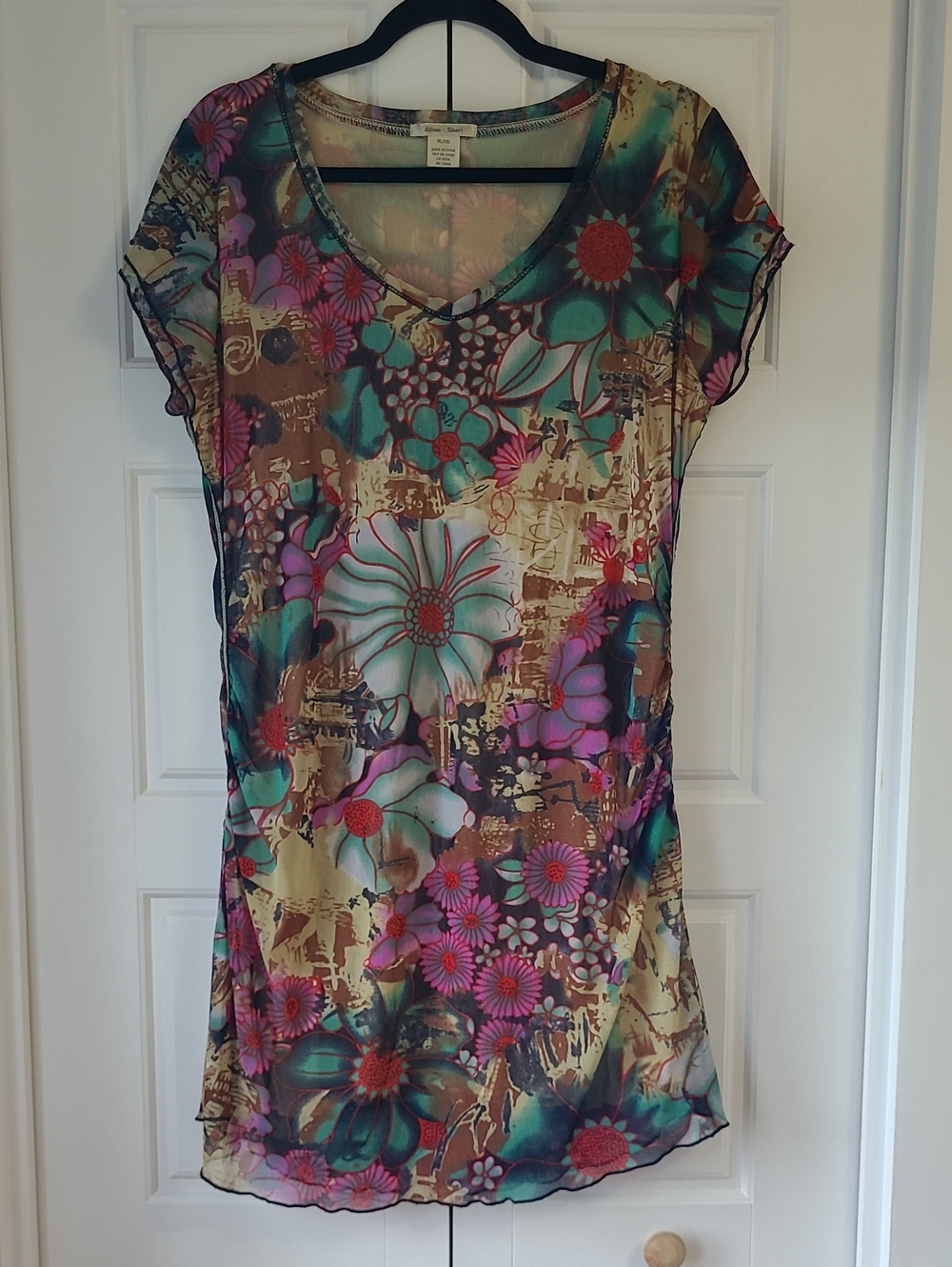 Alison Sheri Vibrant Floral Mesh Overlay Tunic Dress XL - Canadian Brand